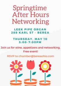 Flier about Networking event Leek Pipe Organ Co. Berea, OH