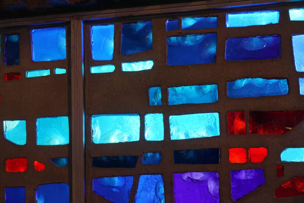 stained glass window, contemporary, geometric design, irregular pieces