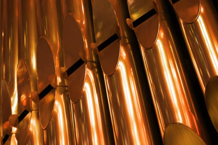 Bright gold pipe organ Diapason Facade Pipes