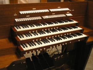 Pipe organ console rebuild in progress