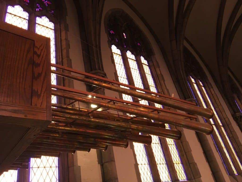Section of the Trumpet Enchamade Rank of the Berghaus Pipe Organ at Holy Trinity Lutheran Church at Akron, Ohio