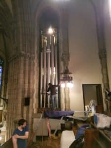 Principal 16' Facade Pipes Reinstalled by Leek Pipe Organ Company Techs at Holy Trinity Lutheran Church, Akron, OH