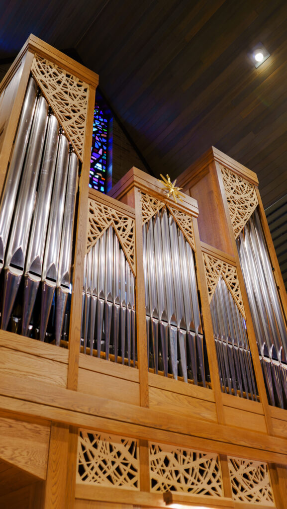 Image of Organ pipe work and ornamental organ case of a pipe organ